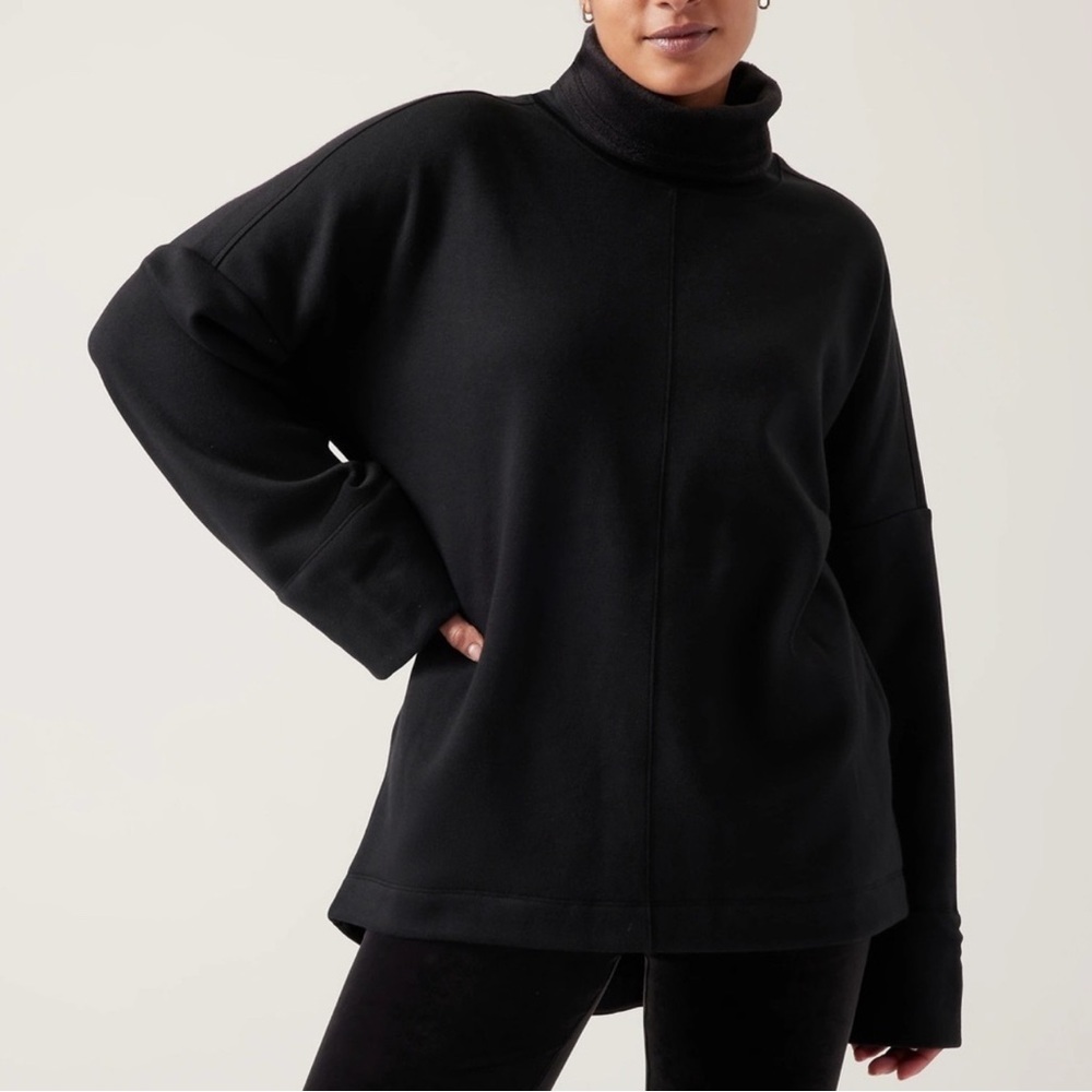 NWT Athleta Cozy Karma Funnel Neck fleece lined Sweatshirt black size XS